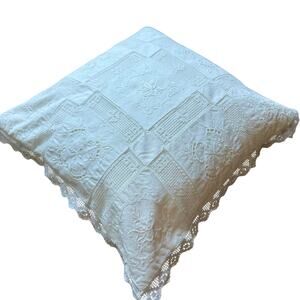 Embroidered White Lace Pillow Cover 15x15 Square Vintage Cottagecore